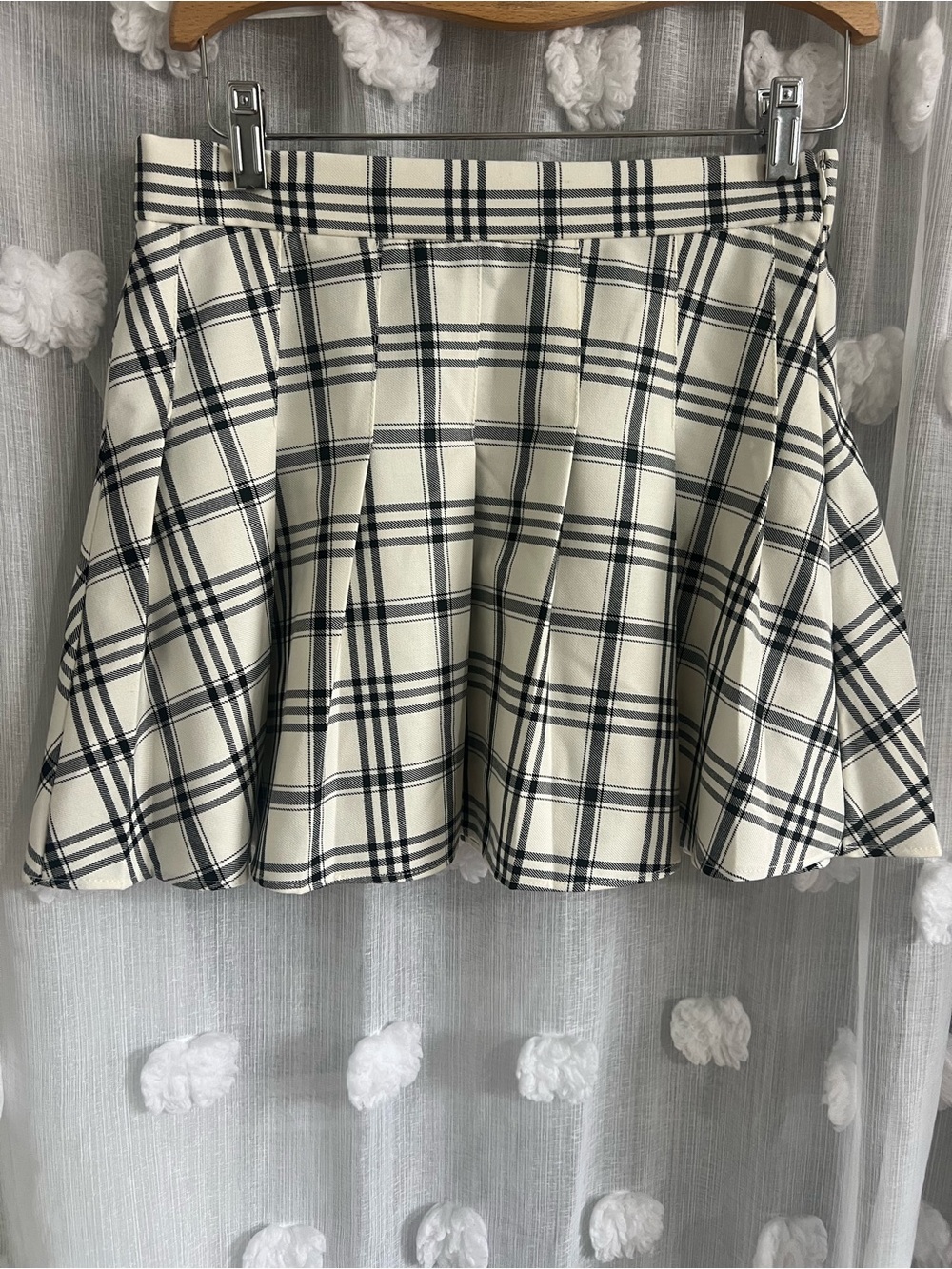Garage Black & White Plaid Pleated Mini Skirt